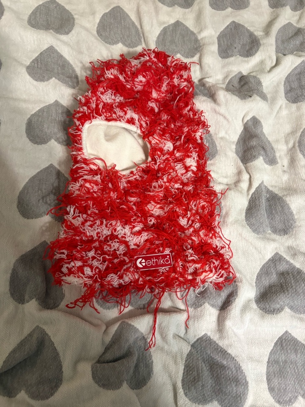 ethika Red & White Fuzzy Kids Balaclava Hood